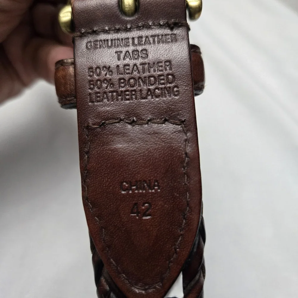 Claiborne Braided Belt Mens 42 Brown Genuine Bonded Leather Classic Brass Buckle